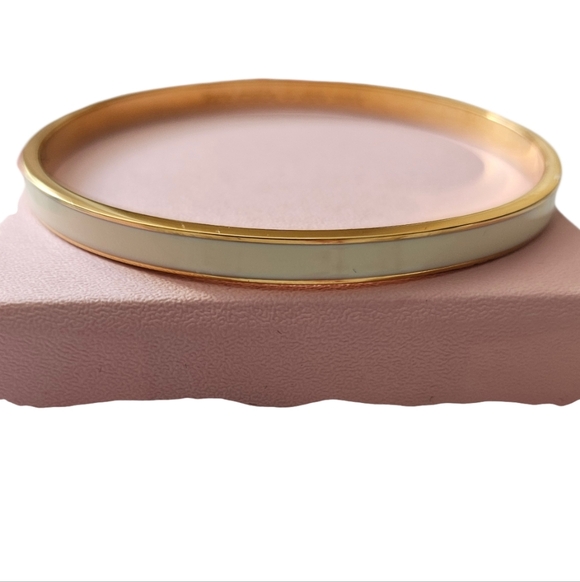 KATE SPADE "Tickle the Ivories" Gold & White Bangle w Pink Pouch & Box - Picture 3 of 6